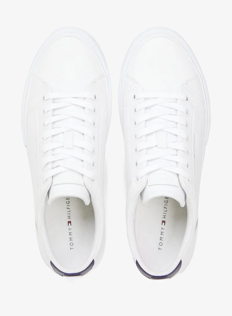 TOMMY HILFIGER White Contrast Midsole Debossed Leather Trainers for Men | Best Price UAE